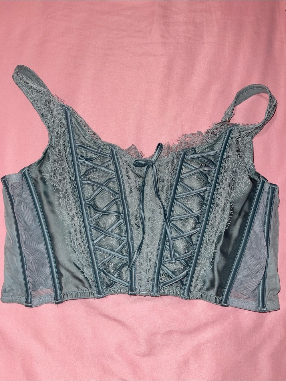 Lace-Trim Corset Bralette in Slate Gray - Women Intimates